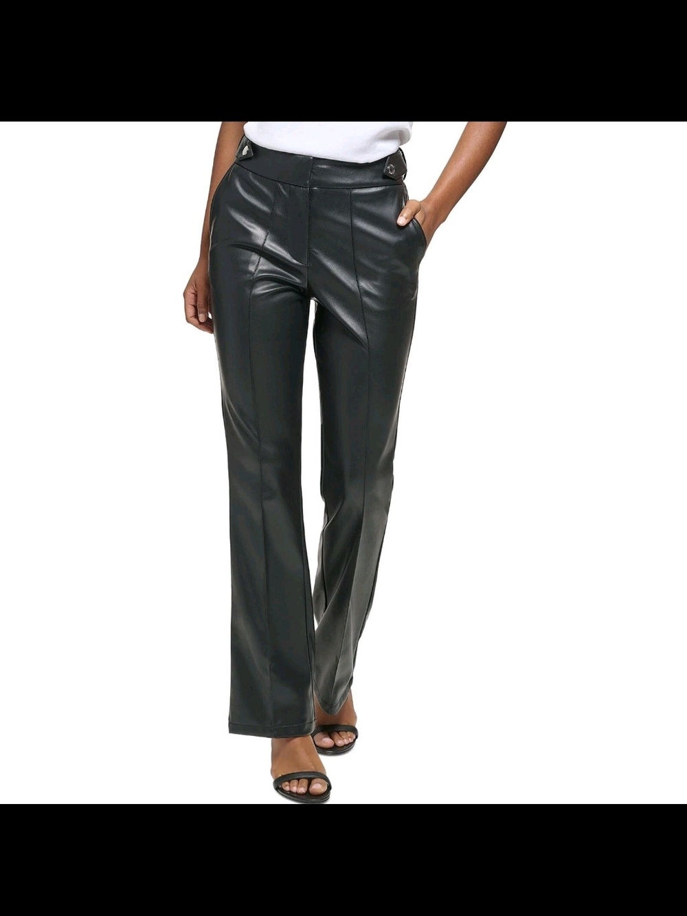 Calvin Klein Black Wide-Leg Faux Leather Pants
